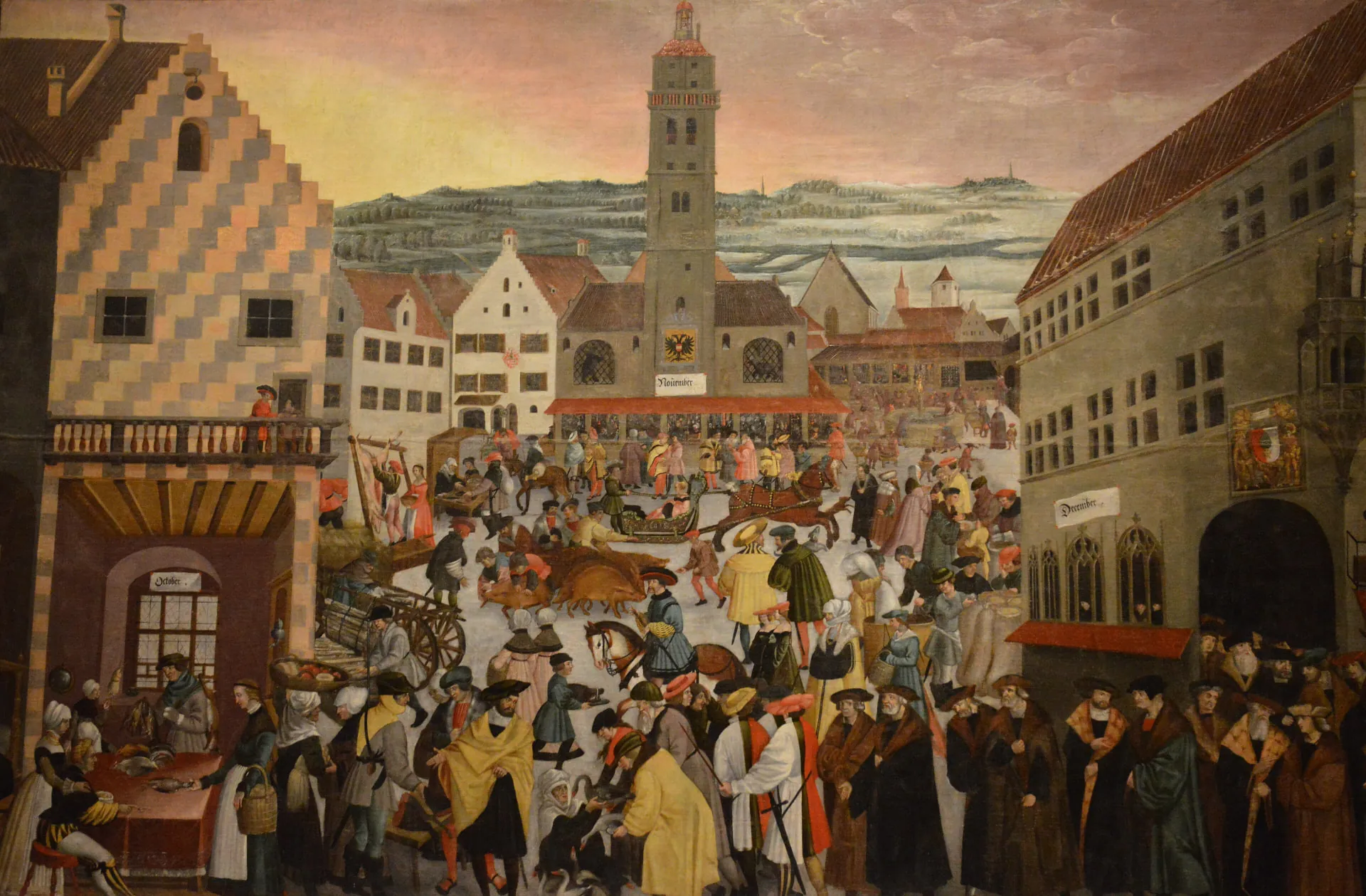 Jörg Breu: Augsburg im Winter, Marktszene vor dem Perlachturm
