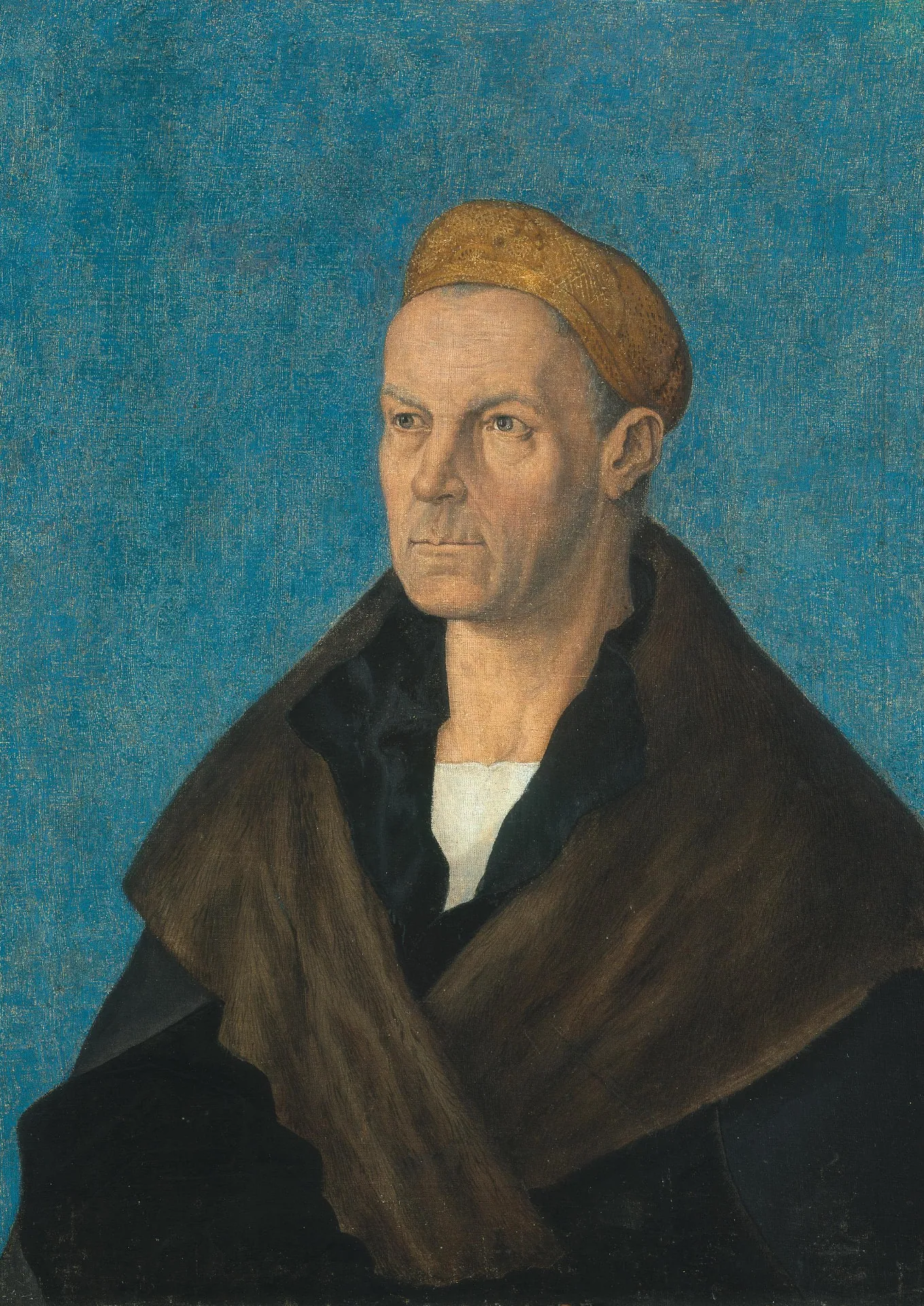 Albrecht Dürers Porträt von Jakob Fugger dem Reichen vor blauem Grund