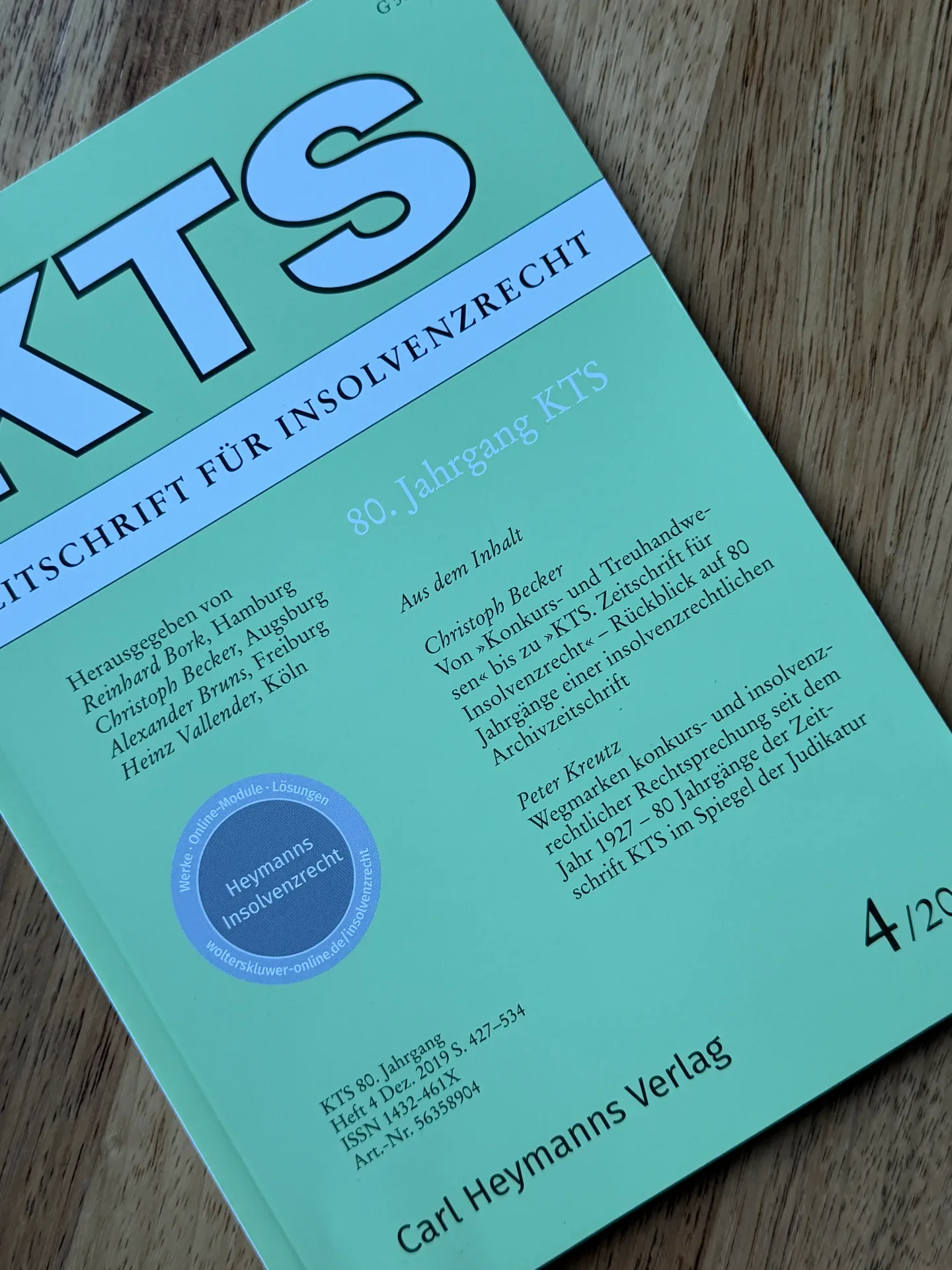 Fachzeitschrift KTS mit Beitrag zur Rechtsprechung